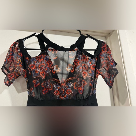 Bebe Black Dress with Floral Sheer on top - Picture 4 of 7